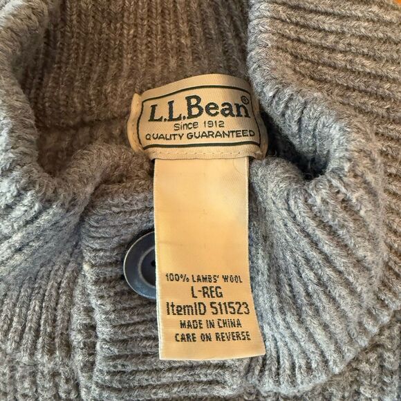 LL Bean 100% Lambs Wool Sweater Mens Large Gray Henley 3 Button Pullover EUC - Picture 6 of 12